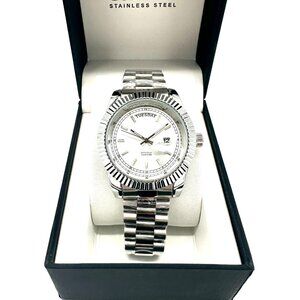 Silver Stainless Steel Presidential Luxury Day Date Watch